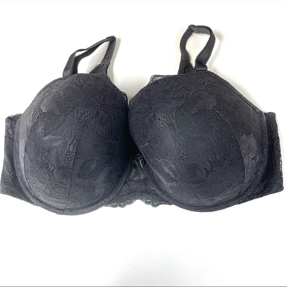 Torrid Curve 42DDD 360 Back Smoothing Pushup Tshirt Bra Black Floral Lace #1246 - Picture 1 of 13
